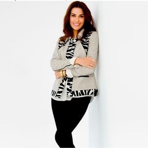 Chico's Black & White Lined Zebra Animal Jacket Size Chico 2